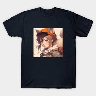 Illustration of woman cat looking at the camera in anime style T-Shirt